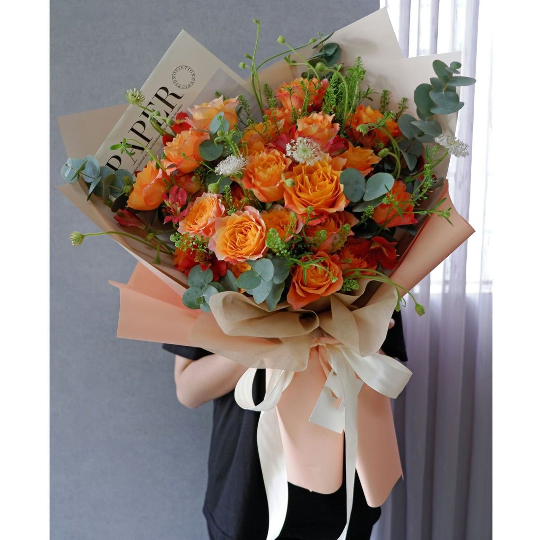 bó hoa hồng cam -b678